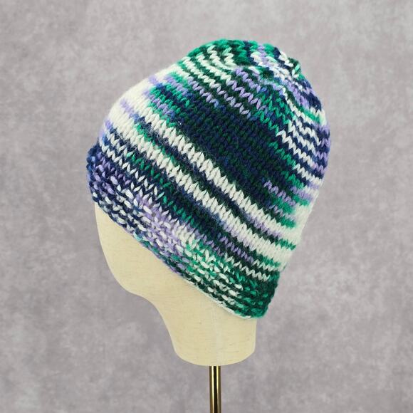 Green Purple Crochet Knit Bucket Cap Hat Fun VTG Y2K Funky Beanie - Picture 3 of 4